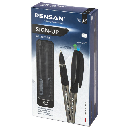 Ручка шариковая масляная с грипом PENSAN "Sign-Up", ЧЕРНАЯ, 1 мм, линия письма 0,8 мм, 2410/12 - Ручки шариковые неавтоматические
