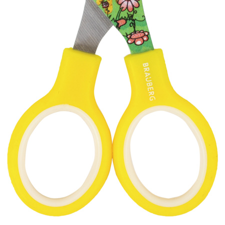 Ножницы BRAUBERG "Kid Series", 130 мм, жёлтые, с цветной печатью "Жирафы", закругленные, 232269 - Ножницы детские