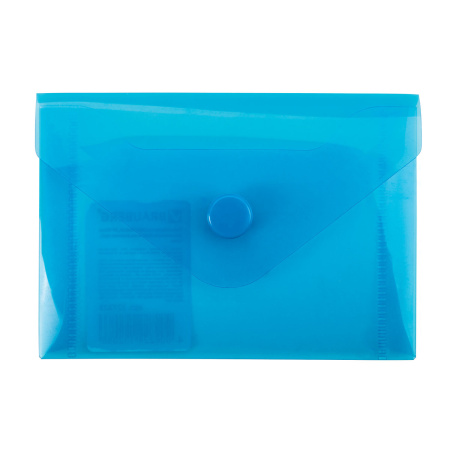 Папка-конверт с кнопкой МАЛОГО ФОРМАТА (74х105 мм), А7 (для дисконтных, банковских карт, визиток) прозр, синяя, 0,18 мм, BRAUBERG, 227323 - Папки-конверты с кнопкой