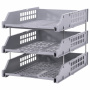 Лотки горизонтальные для бумаг, КОМПЛЕКТ 3 шт., 334х255х271 мм, серый, BRAUBERG GRAND OFFICE, 238110, ЛТ111 - Лотки горизонтальные (поддоны)