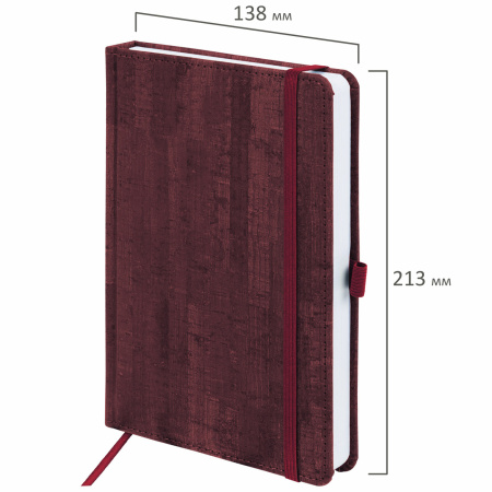 Ежедневник недатированный А5 (138x213 мм) BRAUBERG "Wood", кожзам, резинка, 136 л., бордовый, 111675 - Ежедневники с покрытием "под кожу и ткань"