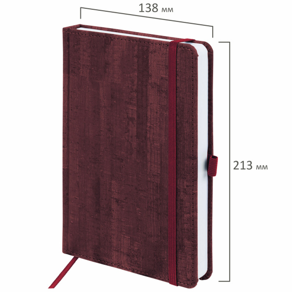 Ежедневник недатированный А5 (138x213 мм) BRAUBERG "Wood", кожзам, резинка, 136 л., бордовый, 111675 - Ежедневники с покрытием "под кожу и ткань"