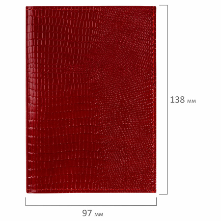 Обложка для паспорта натуральная кожа ящерица, без тиснения, красная, BRAUBERG, 238190 - Обложки для паспорта