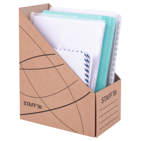 Лоток вертикальный для бумаг (250х320 мм), увеличенная ширина 150 мм, до 1400 листов, микрогофрокартон, STAFF, БУРЫЙ, 126515 - Накопители документов