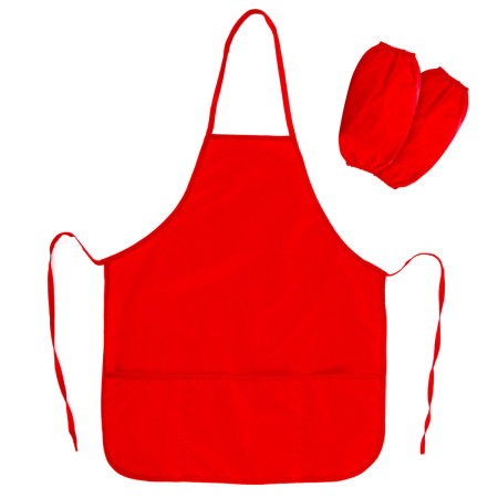 Фартук с нарукавниками для уроков труда ПИФАГОР, 3 кармана, стандарт, 44х55 см, красный, 228360