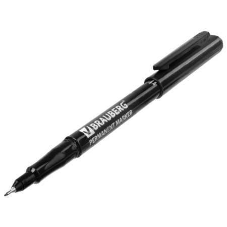 Маркер перманентный BRAUBERG "Super Slim", ЧЕРНЫЙ, тонкий металлический наконечник 0,8 мм, 151632 - Маркеры перманентные