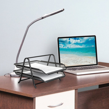 Лоток горизонтальный металлический для бумаг, 2 секции, BRAUBERG "Germanium", А4 (355х205х295 мм), черный, 231950 - Лотки горизонтальные (поддоны)