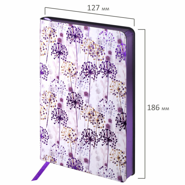 Ежедневник недатированный B6 (127х186 мм), BRAUBERG VISTA, под кожу, гибкий, срез фольга, 136 л., "Spring meadow", 112111 - Ежедневники с покрытием "под кожу и ткань"
