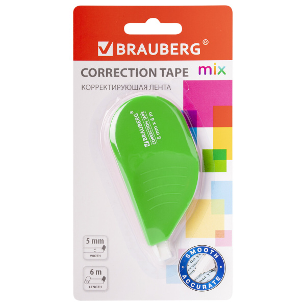 Корректирующая лента BRAUBERG MIX, 5 мм х 6 м, корпус ассорти, блистер, дисплей, 229062 - Корректирующие ленты