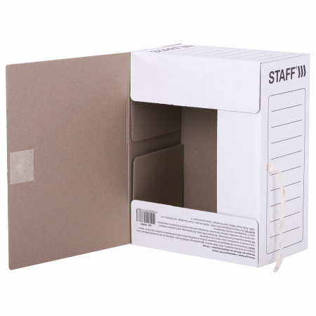 Папка архивная с завязками А4 (325х250 мм), 150 мм, до 1400 листов, микрогофрокартон, БЕЛАЯ, STAFF, 128875 - Накопители документов