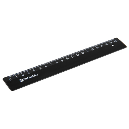 Линейка пластиковая 20 см, BRAUBERG, непрозрачная, черная, 210607 - Линейки