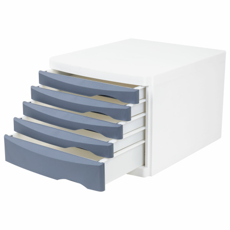 Бокс с 5 выдвижными лотками, корпус светлый, лотки серые, 235х300х355 мм, BRAUBERG "Office-Expert", 238045 - Блоки закрытых лотков для бумаг