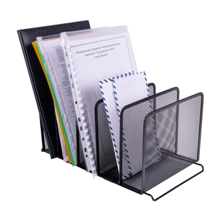 Подставка для сортировки писем и бумаг 5-ти секционная BRAUBERG "Germanium", металлическая, настольная, чер, 231968 - Лотки и подставки секционные