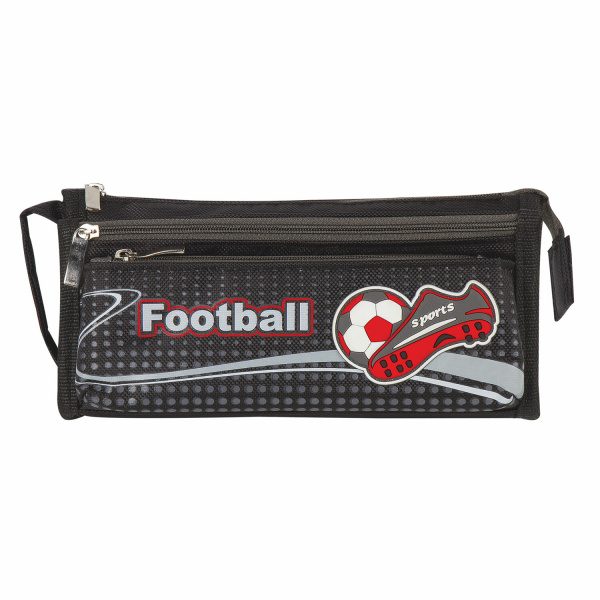 Пенал ЮНЛАНДИЯ для мальчиков, 3 отделения, мягкий, "Футбол", черный, 20х7х9 см, 228978 - Пеналы мягкие