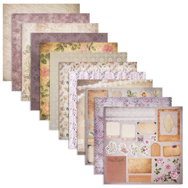 Бумага для скрапбукинга 30х30 см "Винтаж", двусторонняя, 12 листов, 12 дизайнов, 180 г/м2, ОСТРОВ СОКРОВИЩ, 662766 - Наборы бумаги