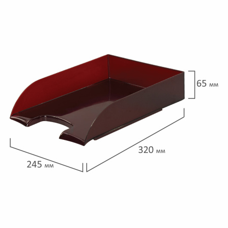 Лоток горизонтальный для бумаг BRAUBERG "Office style", 320х245х65 мм, тонированный красный, 237291 - Лотки горизонтальные (поддоны)