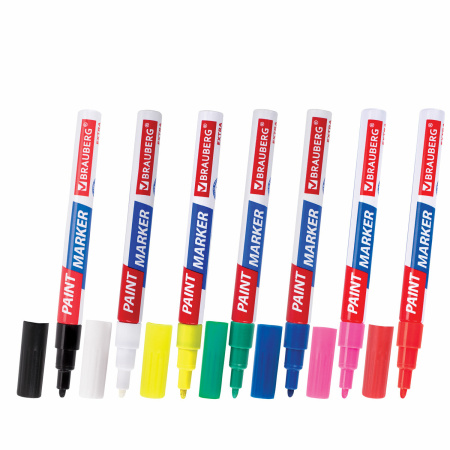 Маркер-краска лаковый EXTRA (paint marker) 2 мм, НАБОР 7 цветов, УСИЛЕННАЯ НИТРО-ОСНОВА, BRAUBERG, 151996 - Маркеры-краски лаковые