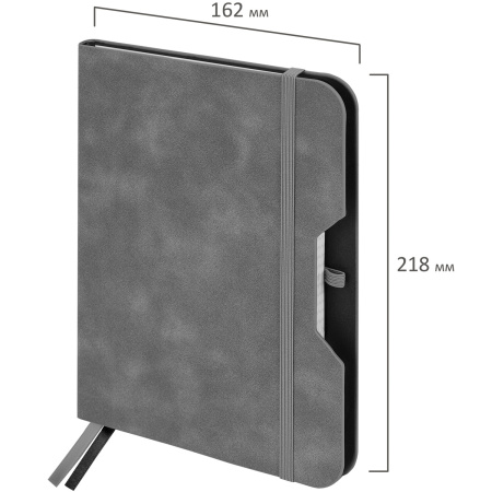 Блокнот А5 (162х218 мм), BRAUBERG "NOTE", под кожу софт-тач, с резинкой, 80 л., клетка, серый, 113440 - Бизнес-блокноты и бизнес-тетради