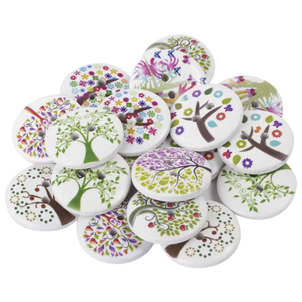 Пуговицы декоративные "Деревце", дерево, 20 мм, 18 шт., ассорти, ОСТРОВ СОКРОВИЩ, 661418 - Пуговицы для творчества