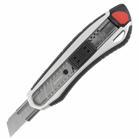 Нож канцелярский мощный 18 мм BRAUBERG "Heavy duty", автофиксатор, резиновые вставки, металл, 237158 - Ножи канцелярские универсальные