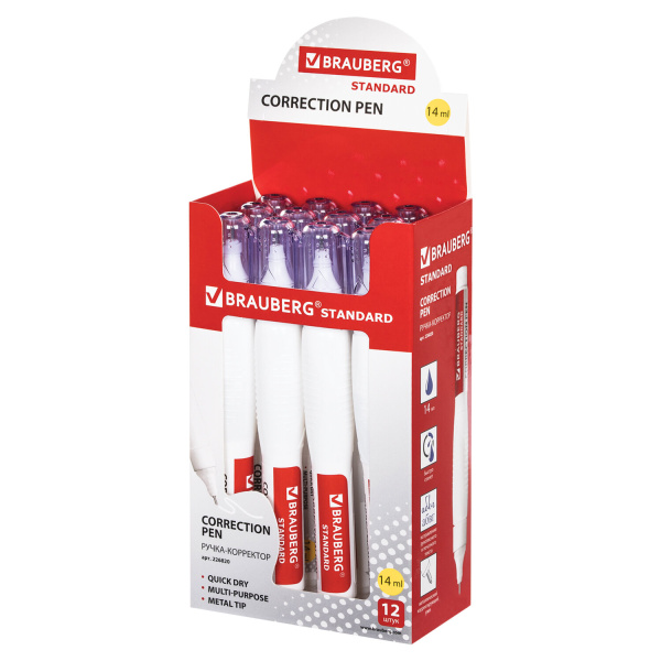 Ручка-корректор BRAUBERG, 14 мл, металлический наконечник, 226820 - Корректирующие ручки