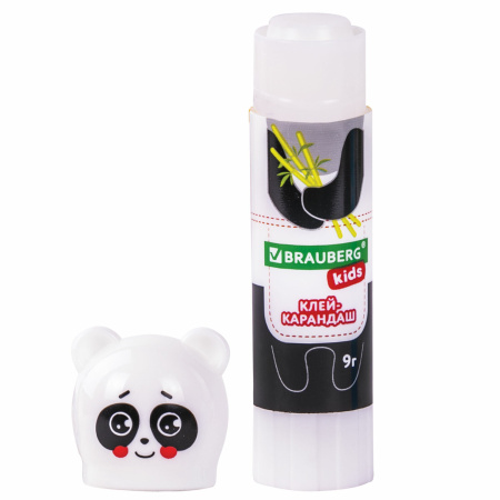 Клей-карандаш "Зверята: панда, слон, леопард", 9 г, фигурный колпачок, BRAUBERG KIDS, 271139 - Клей-карандаш