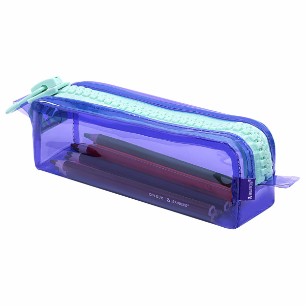 Пенал BRAUBERG с объемной "тракторной" молнией, 1 отделение, ПВХ, 22х8х6,5 см, "Contrast mint", 271565 - Пеналы мягкие