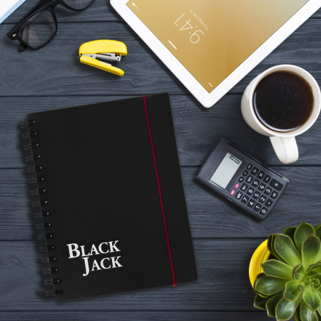 Тетрадь-блокнот 150 л., A5, 170x215 мм, BRAUBERG, клетка, обложка пластиковая, на резинке, 4 разделения, "Black Jack", 401793 - Тетради-блокноты