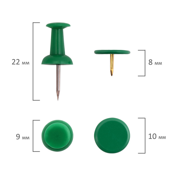 Набор ОФИСМАГ, силовые кнопки-гвоздики ассорти 50 шт., кнопки канцелярские цветные 50 шт., блистер, 226253 - Наборы канцелярских мелочей