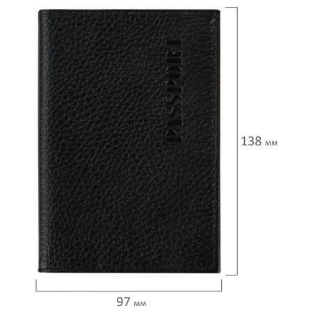 Обложка для паспорта натуральная кожа флоттер, "PASSPORT", кожаный уголок, черная, BRAUBERG, 238192 - Обложки для паспорта