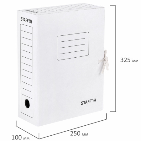Папка архивная с завязками А4 (325х250 мм), 100 мм, до 900 листов, микрогофрокартон, БЕЛАЯ, STAFF, 128874 - Накопители документов