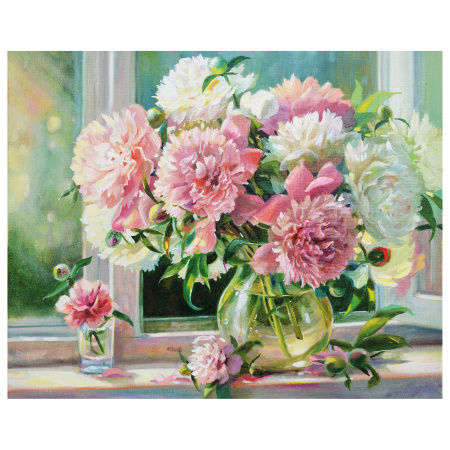 Картина по номерам 40х50 см, ОСТРОВ СОКРОВИЩ "Пионы", на подрамнике, акрил, кисти - Картины по номерам