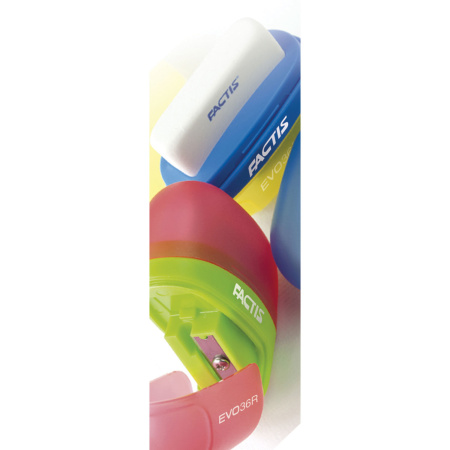 Точилка FACTIS EVO36R (Испания), с контейнером и стирательной резинкой, 50x50x25 мм, ассорти, F4707116 - Точилки ручные