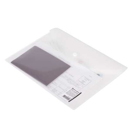 Папка-конверт с кнопкой МАЛОГО ФОРМАТА (240х190 мм), А5, матовая прозрачная, 0,18 мм, BRAUBERG, 227314 - Папки-конверты с кнопкой