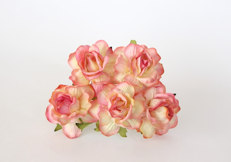 Кудрявые розочки желтые с розовым, диаметр 4 см, 5 шт