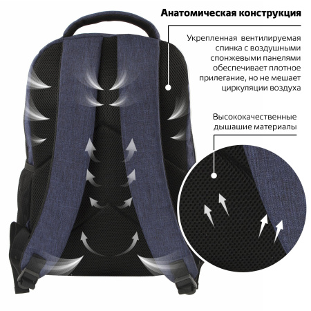 Рюкзак BRAUBERG "URBAN" универсальный, с отделением для ноутбука, Dallas, темно-синий, 45х29х15 см, 228866 - Рюкзаки с отделением для ноутбука
