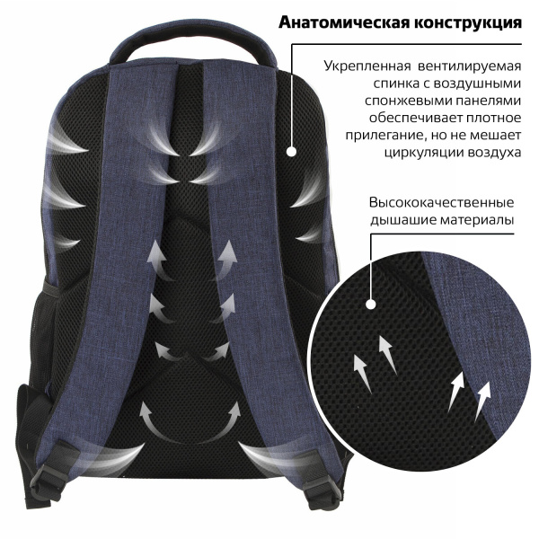 Рюкзак BRAUBERG "URBAN" универсальный, с отделением для ноутбука, Dallas, темно-синий, 45х29х15 см, 228866 - Рюкзаки с отделением для ноутбука