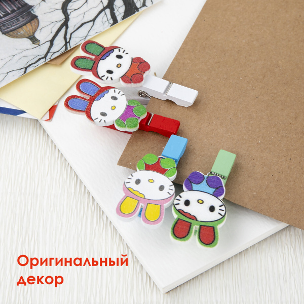 Прищепки декоративные "Зайчики", 4 штуки, 3,5 см, ассорти, ОСТРОВ СОКРОВИЩ, 661301 - Прищепки для творчества