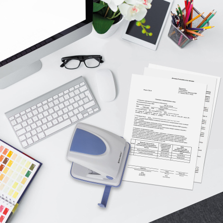 Дырокол металлический BRAUBERG "GRAND OFFICE", до 35 листов, серый, ГАРАНТИЯ 5 ЛЕТ, 228743 - Дыроколы настольные