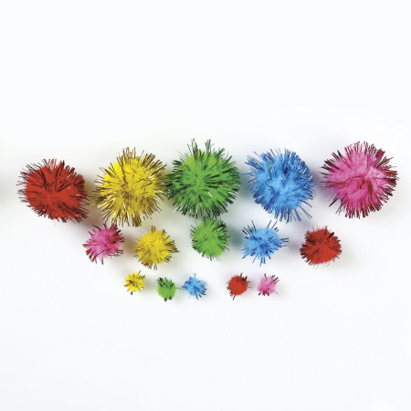 Помпоны для творчества, блестящее ассорти, 5 цветов, 8 мм/15 мм/25 мм, 100 шт., ОСТРОВ СОКРОВИЩ, 661437 - Помпоны для творчества