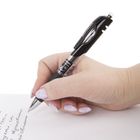 Ручка гелевая автоматическая с грипом BRAUBERG "Black Jack", ЧЕРНАЯ, трехгранная, узел 0,7 мм, линия письма 0,5 мм, 141552 - Ручки гелевые автоматические