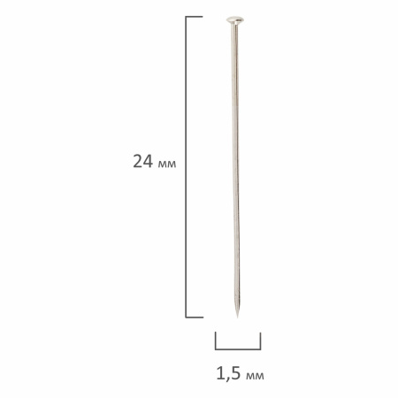 Булавки универсальные BRAUBERG, 24 мм, 500 штук в картонной коробке, 1 коробка, 220562 - Булавки