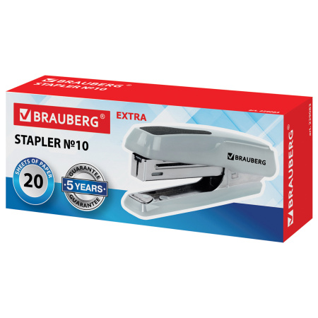 Степлер №10 BRAUBERG "Extra", до 20 листов, антистеплер, серый, 229083 - Степлеры настольные