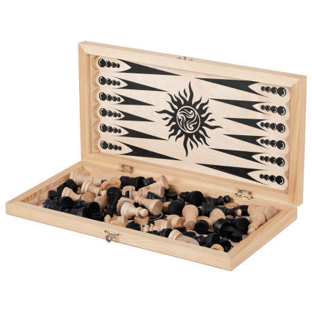 Шахматы, шашки, нарды (3 в 1), деревянные, большая доска 40х40 см, ЗОЛОТАЯ СКАЗКА, 664671 - Настольные игры