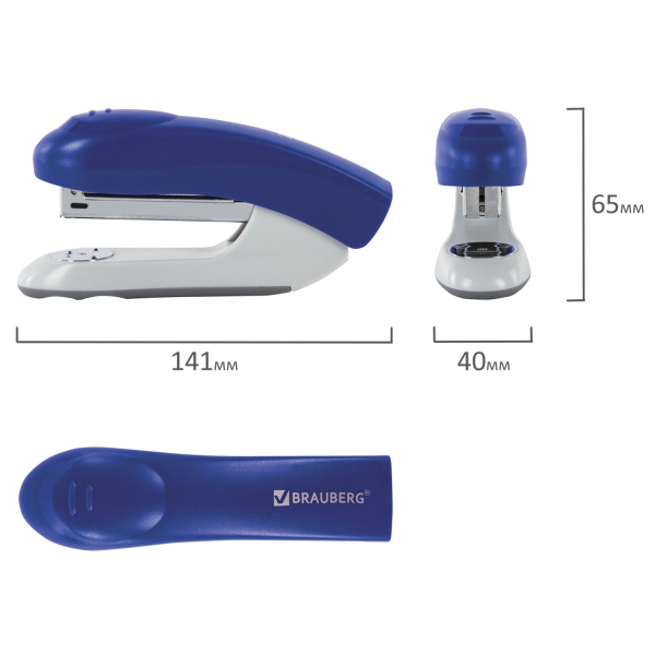 Степлер №24/6, 26/6 BRAUBERG "Original", до 25 листов, синий, 222534 - Степлеры настольные