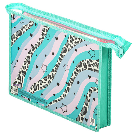 Папка для тетрадей ЮНЛАНДИЯ А4, 1 отделение, картон/пластик, блестки, на молнии, "Trendsetter", 271443 - Папки для тетрадей и уроков труда