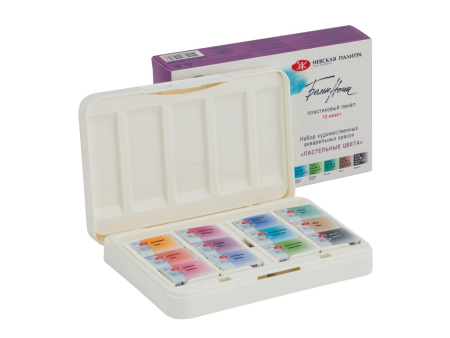 Набор акварельных красок Белые ночи Пастельные цвета, 12 кювет х 2,5 мл, пластиковый пенал - Акварель художественная в наборах