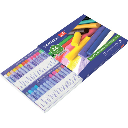 Пастель масляная художественная BRAUBERG ART CLASSIC, 36 цветов, круглое сечение, 181449 - Пастель художественная в наборах