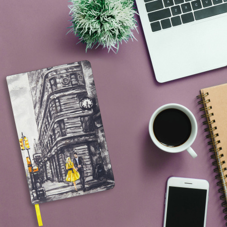 Ежедневник недатированный А5 (138х213 мм), BRAUBERG VISTA, под кожу, гибкий, 136 л., "Old New York", 111991 - Ежедневники с покрытием "под кожу и ткань"