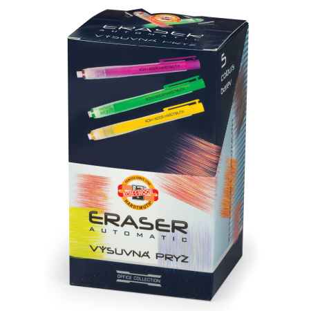 Ластик выдвижной KOH-I-NOOR, 132х15х15 мм, белый, пластиковый держатель ассорти, натуральный каучук, 9736000002PS - Ластики классические